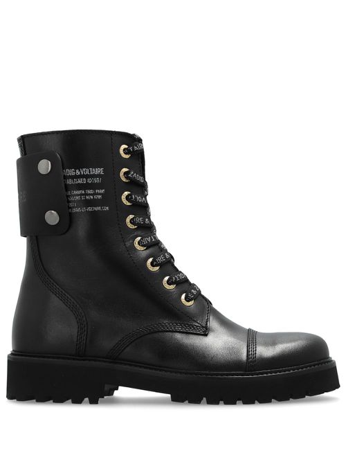 Lace-up leather ankle boots - Black