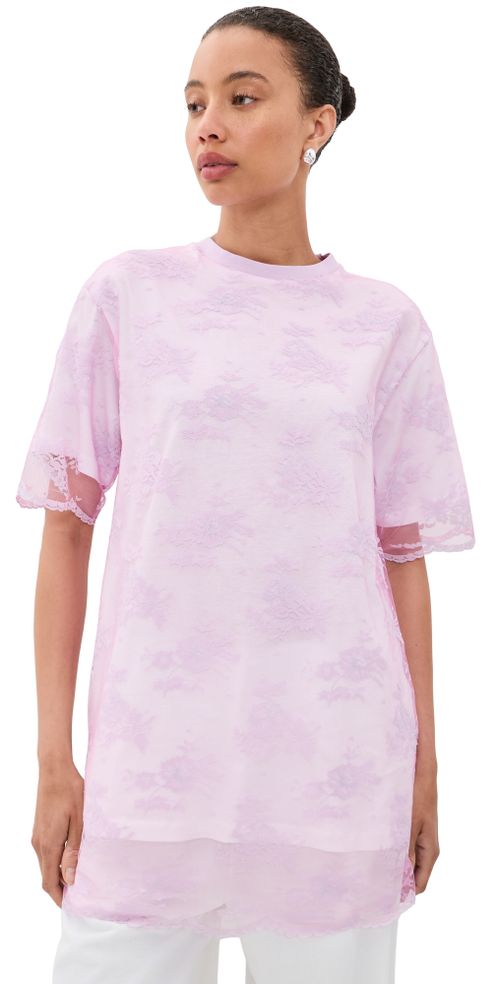 Relaxed Fit T-Shirt with Lace Overlayer Pink