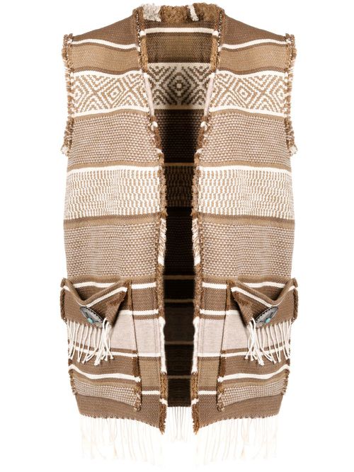 Vertical-stripe knitted gilet - Brown