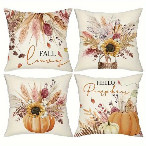 TEMU Set Rustic Autumn Cushions, 18x18 Inches, Autumn Watercolor Pumpkin And , Short Plush Decorative Cushion Covers For Sofa, Bedroom, Office