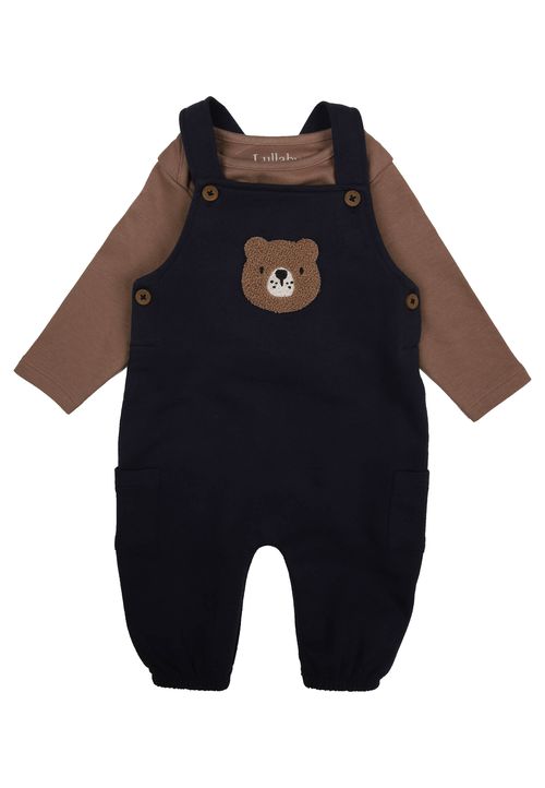 Baby Boys Navy Bear Dungarees & Brown Bodysuit Set