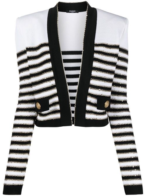 Striped cropped jacket - White