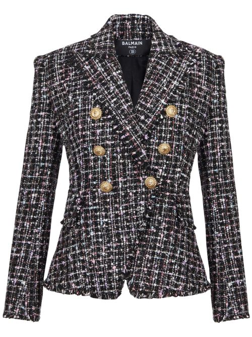 Double-breasted tweed blazer - Black