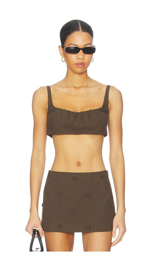 My Mum Made It Rosette Check Bra in Brown. L. Also in S, XS