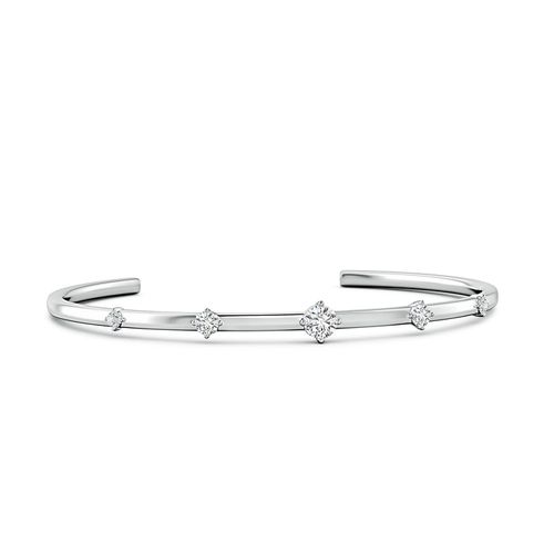 Angara 0.93 CTW Five-Stone Round Diamond Station Cuff Bracelet in Platinum
