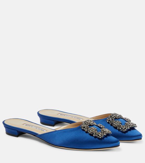 Manolo Blahnik Hangisimuflat embellished satin mules