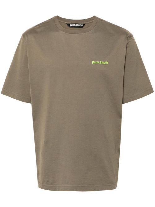 Embroidered-logo cotton T-shirt - Green