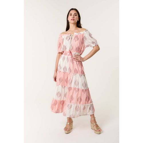 Blue Vanilla Women's Shirred Waist Pink Short Sleeve Round Neck Midi Dress | : Mediu