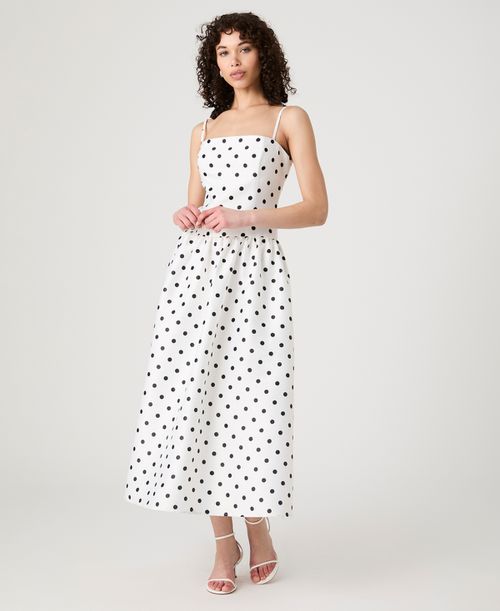 Women's Strappy Polka Dot Midi Dress - Summer White/Polka Dot