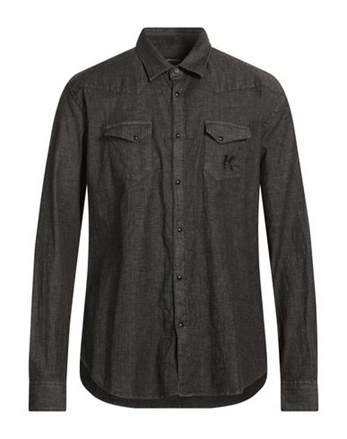 Man Denim shirt Charcoal Size L Cotton, Elastane