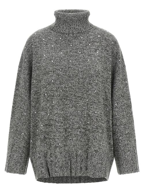 Crystal-Embellished Wool Blend Sweater — grey
