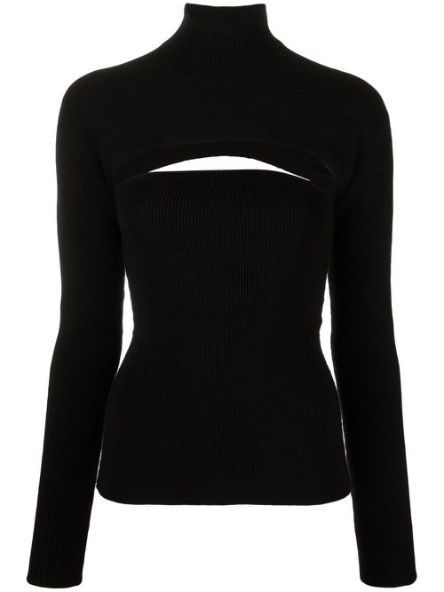 Cut-out virgin wool-blend jumper - Black