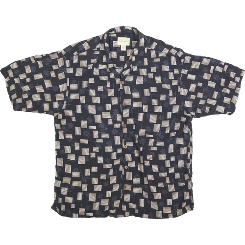 JOSEPH & FEISS Mens Black & Beige Silk Printed Shirt M Relaxed Fit Casua