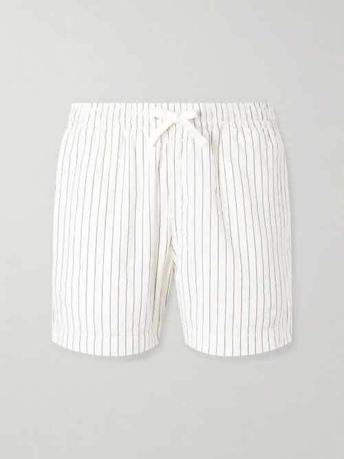Straight-Leg Striped Cotton and Linen-Blend Drawstring Shorts