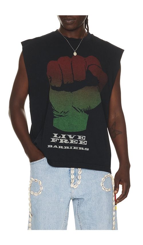 Barriers Worldwide Fist Sleeveless Tee in Black. S. Also in M, L, XL/1X
