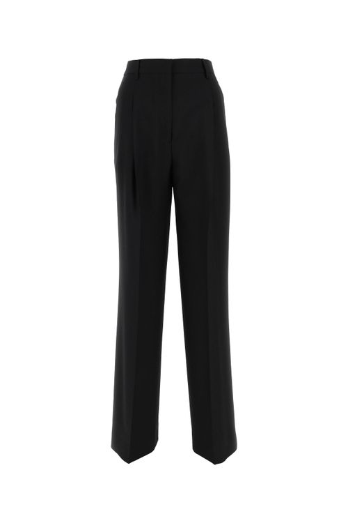 High-Waisted Wool Trousers — Black