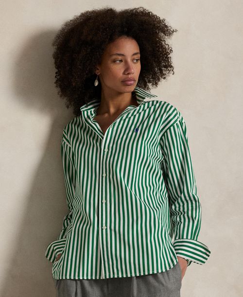 Women's Relaxed-Fit Striped Cotton Shirt - Green Grass/White