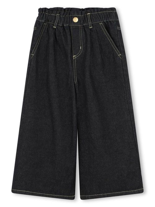 Tiger-embroidered high-rise wide-leg jeans - Blue