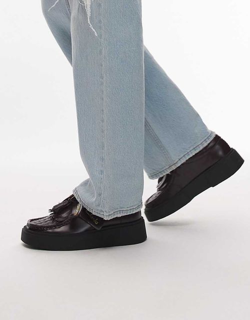 Torview leather tassle shoe with herringbone detail in deep purple