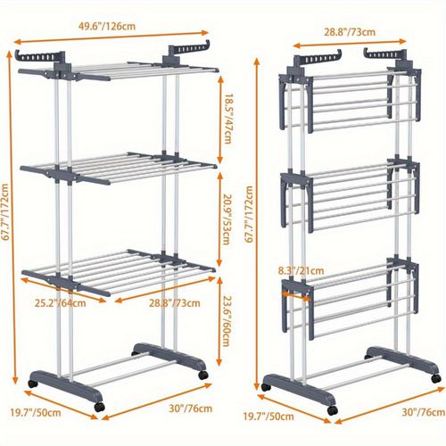 TEMU Large Drying Rack, Rolling Folding Clothes Dryer, Folding Drying Rack Laundry 4 Layers, Detachable Drying Rack, Folding Wings, Easy Assembly