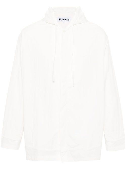 Drawstring-hood cotton shirt - Neutrals