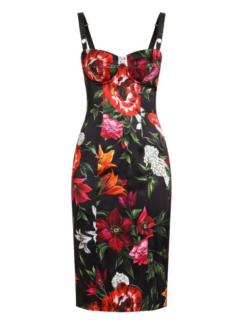 Floral-print midi dress - Black