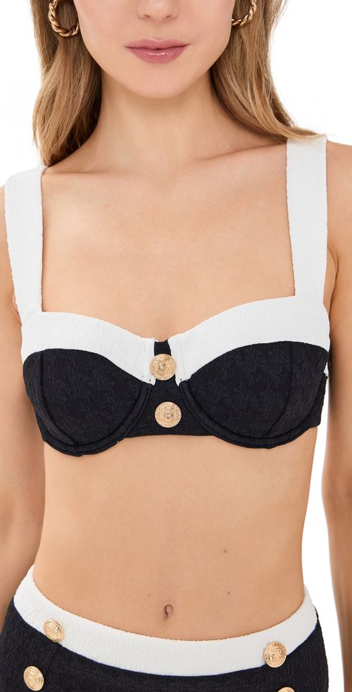 Alexandria Colorblock Chic Structured Bra Top with Gold Buttons Black