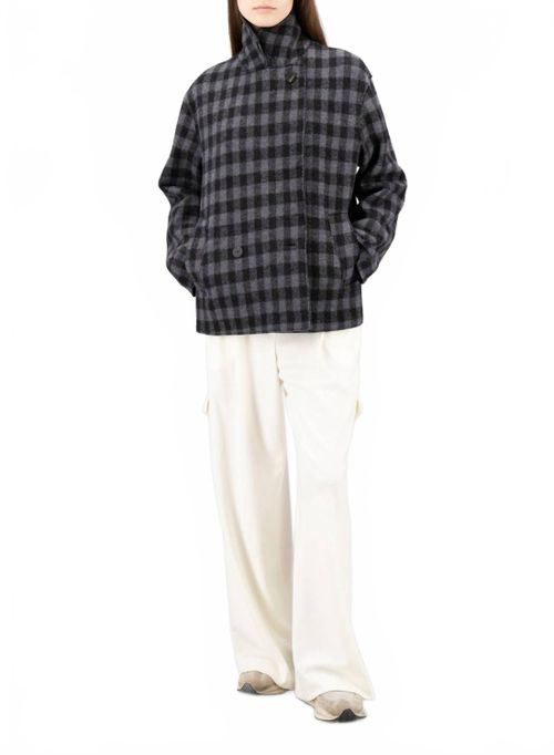 Cropped Outdoor Gingham Jacket In Grey & Black
