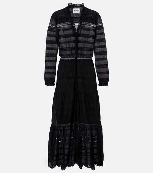 Daniva lace-trimmed cotton midi dress