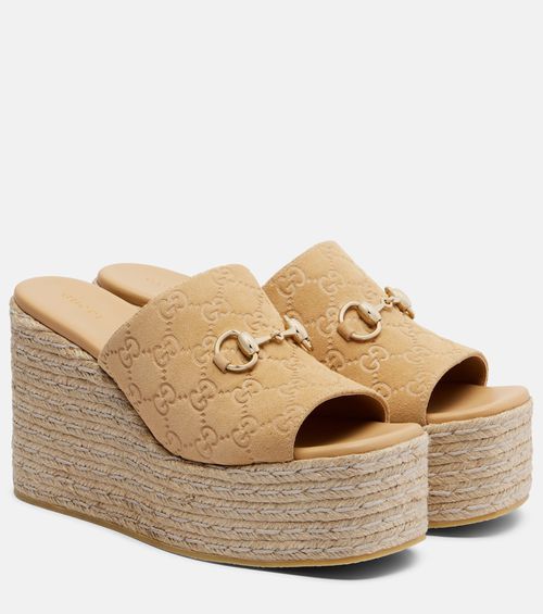 Horsebit GG suede espadrille wedges