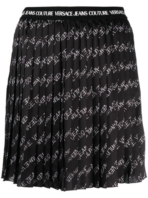 Fully-pleated logo-print miniskirt - Black