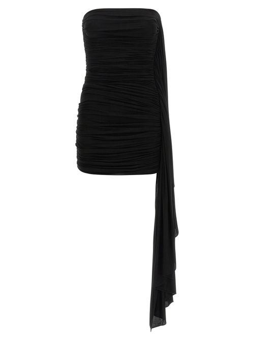 Asymmetrical Draped Pleated Dress — Black