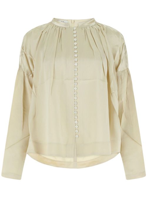 Ruched-detail round-neck blouse - Neutrals
