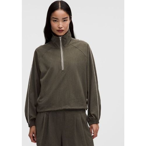 Lululemon – Women's Seersucker Funnel-Neck Half Zip Sweatshirt – Color Brown Green – Mediu