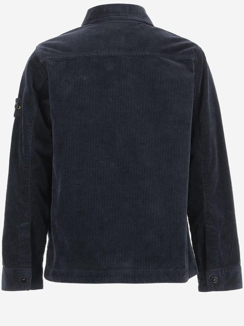 Stretch Cotton Blend Velvet Shirt — Navy