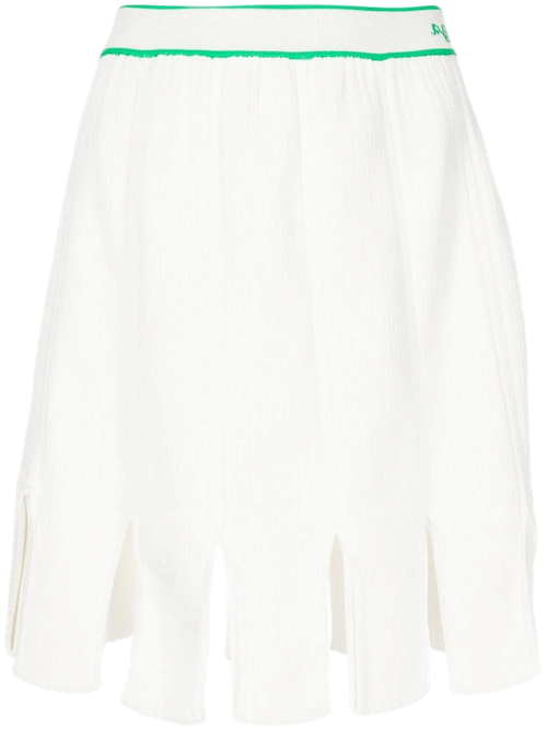 Squared-Frill Trim Knitted Skirt — White