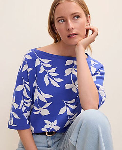 Ann Taylor Floral Jacquard Boatneck Sweater