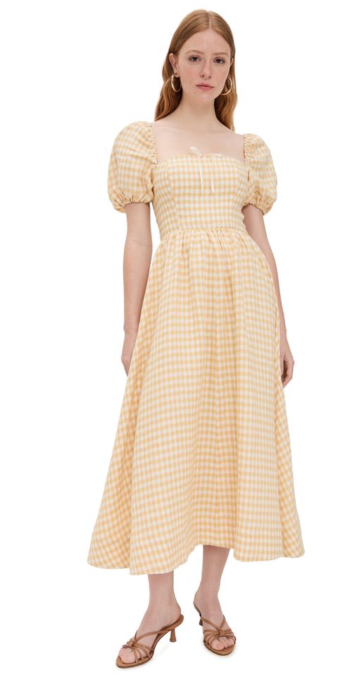 Reformation Marella Linen Dress Sunshine Check