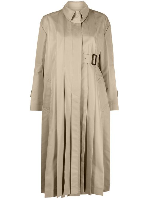 Belted-waist pleated trench coat - Neutrals