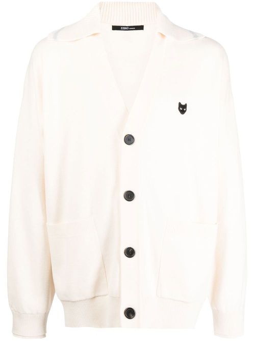 V-neck logo-patch cardigan - Neutrals