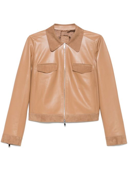 Leather shirt jacket - Brown