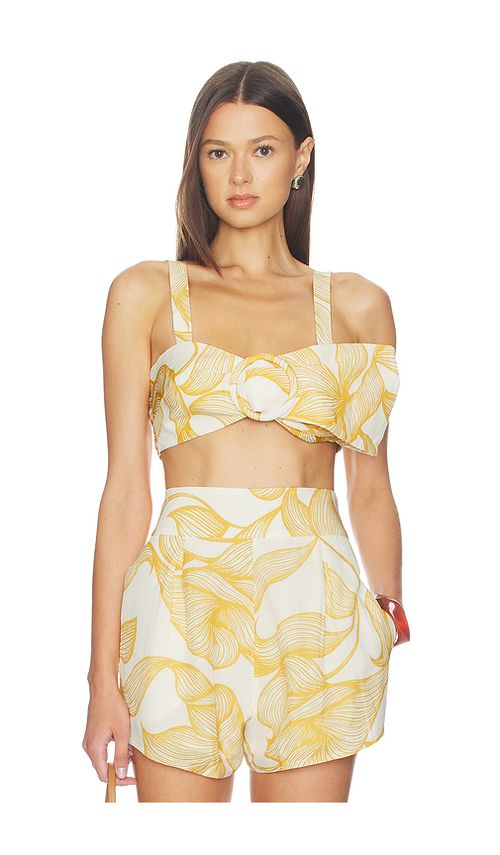 ADRIANA DEGREAS Foliage Bralette Top in Yellow. L. Also in M