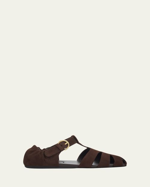 Ruched Suede Fisherman Sandals