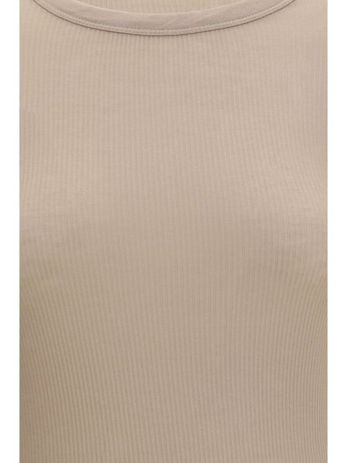 Ribbed Viscose Long-Sleeve Top — Beige