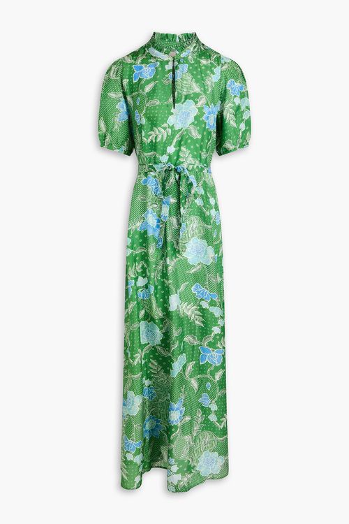 Oceanus floral-print silk-satin maxi dress - Green - 1
