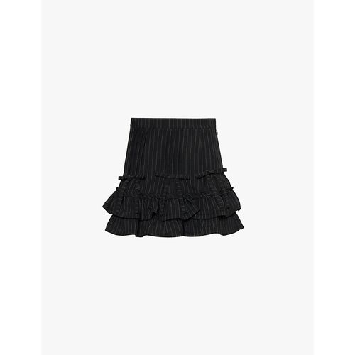 Womens Black Pin Stripe Quinn Pinstripe-pattern Wool-blend Mini Skirt