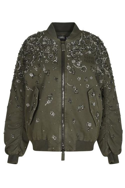 Miu Miu Floral-Embroidered Zipped Bomber Jacket