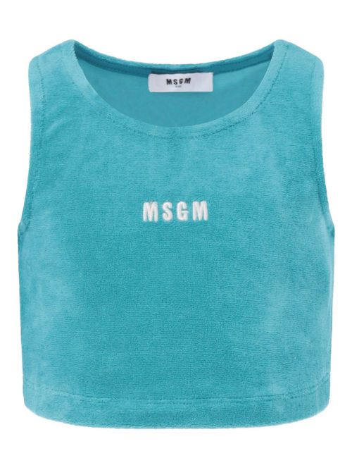 Logo-embroidered cropped tank top - Blue