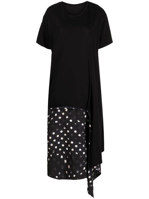Asymmetric polka-dot detailed dress - Black