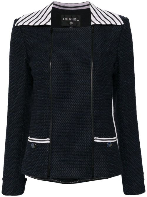 2001 zip-up tweed jacket - Blue